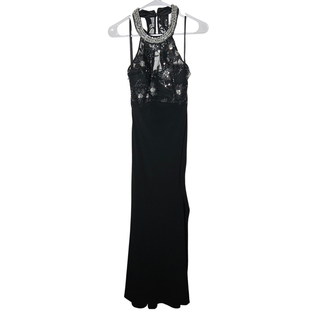 My Michelle Black Halter Evening Gown Formal Dress 7 Sequin Lace Prom Hoco Y2K